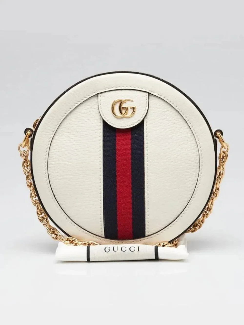 Gucci White Leather Ophidia Mini Circle Camera Bag